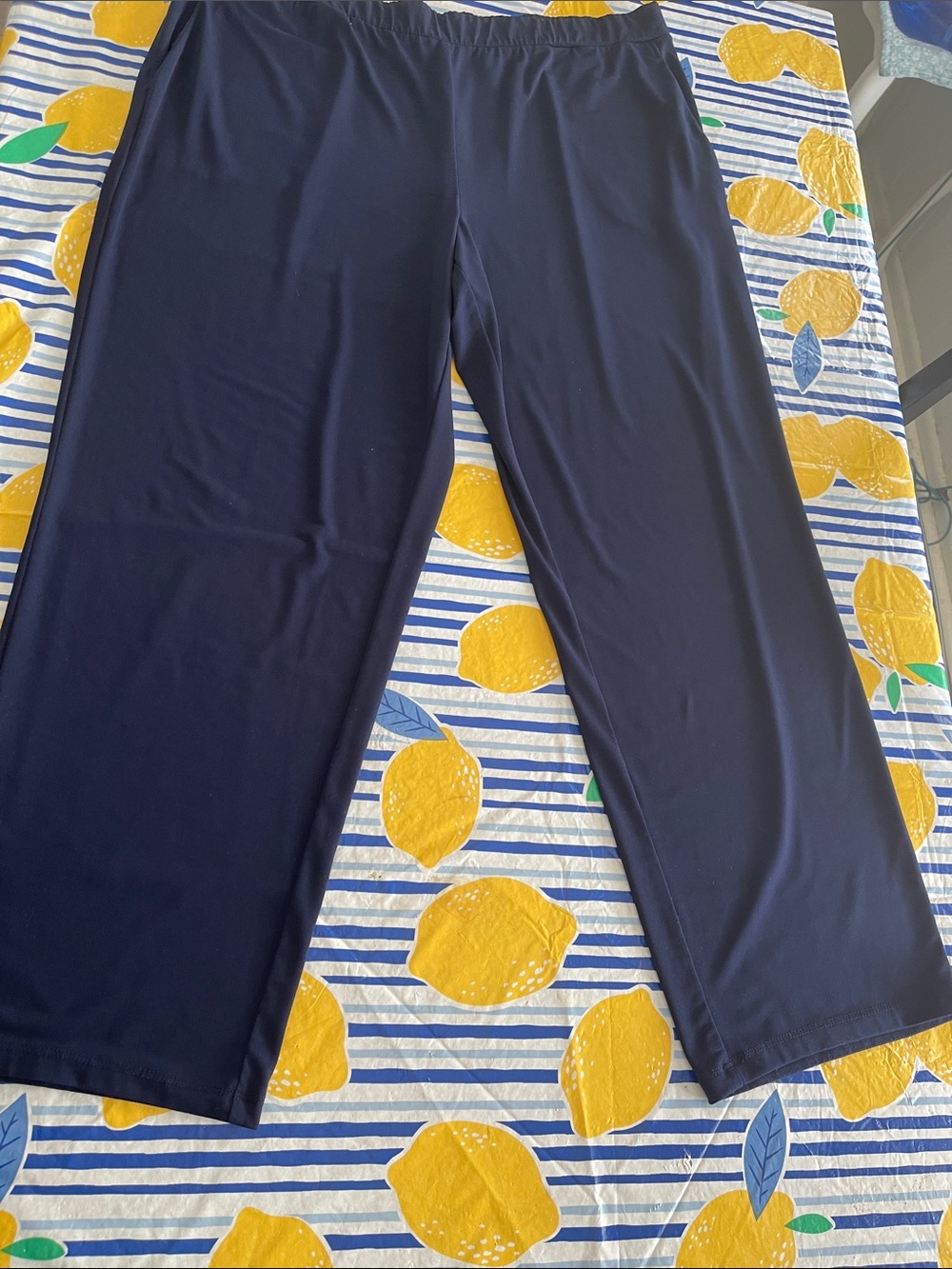 Susan Graver Navy Wide-Leg Knit Pull-On Pants